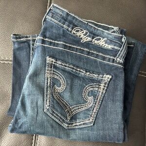 Blue Boot Cut Jeans with Distinctive Stitching